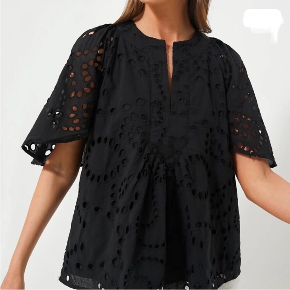 Tuckernuck Black Eyelet Split-Neck Blouse